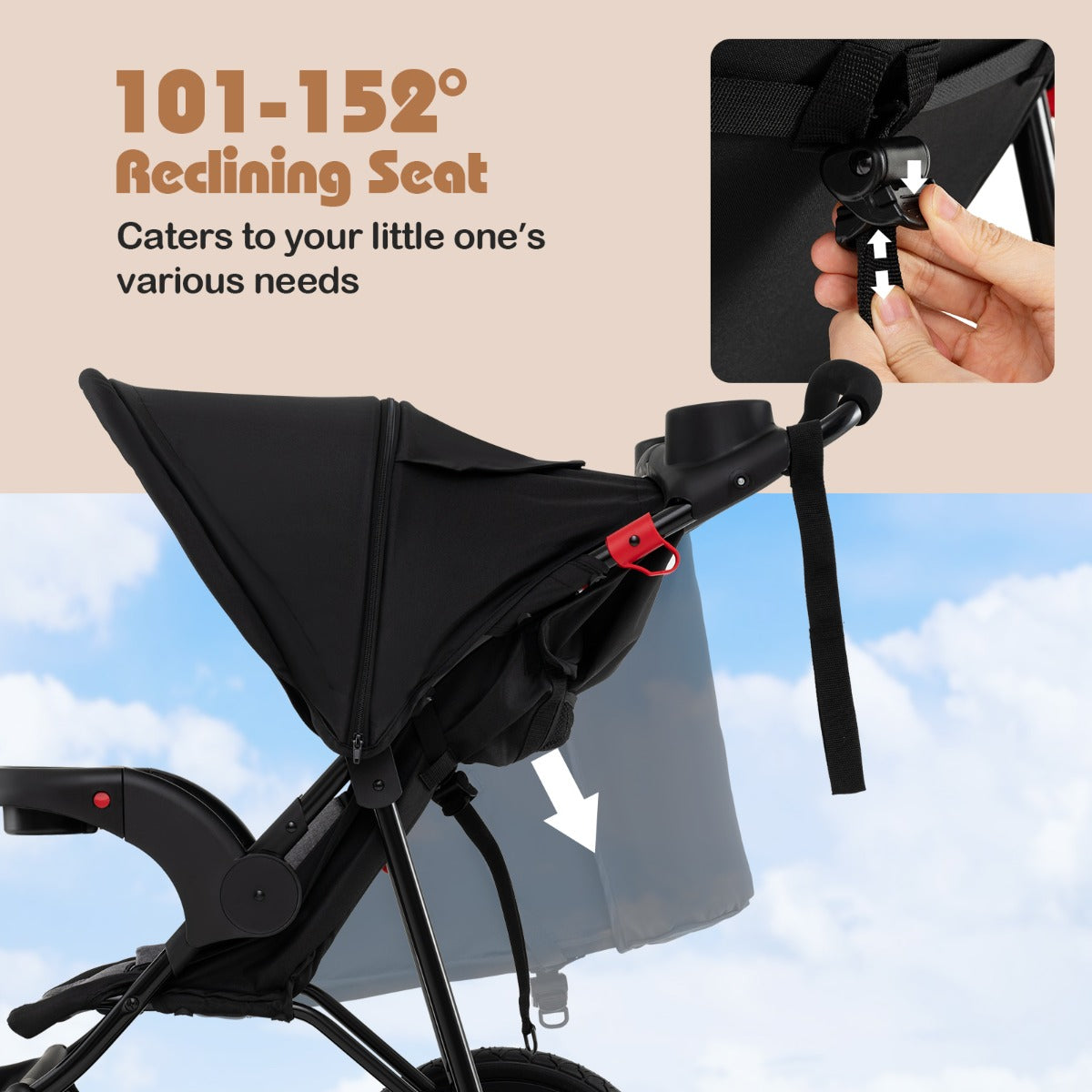 Livsk costway joggingbuggy opvouwbare jogger met verstelbare zonnekap kantelbare zitting afneembaar dienblad 5