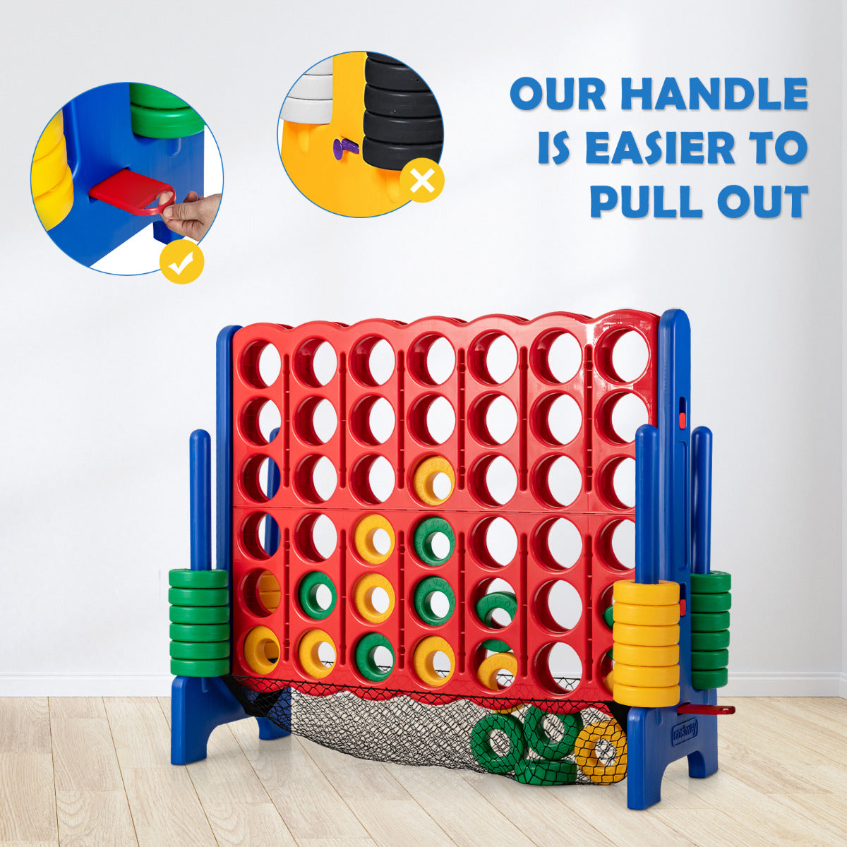 LIVSK Jumbo 4-op-een-rij Spel - Eenvoudig Opzetten - Snelle Reset - Voor Binnen en Buiten - 42 Stukken - 119 x 42 x 104 cm -