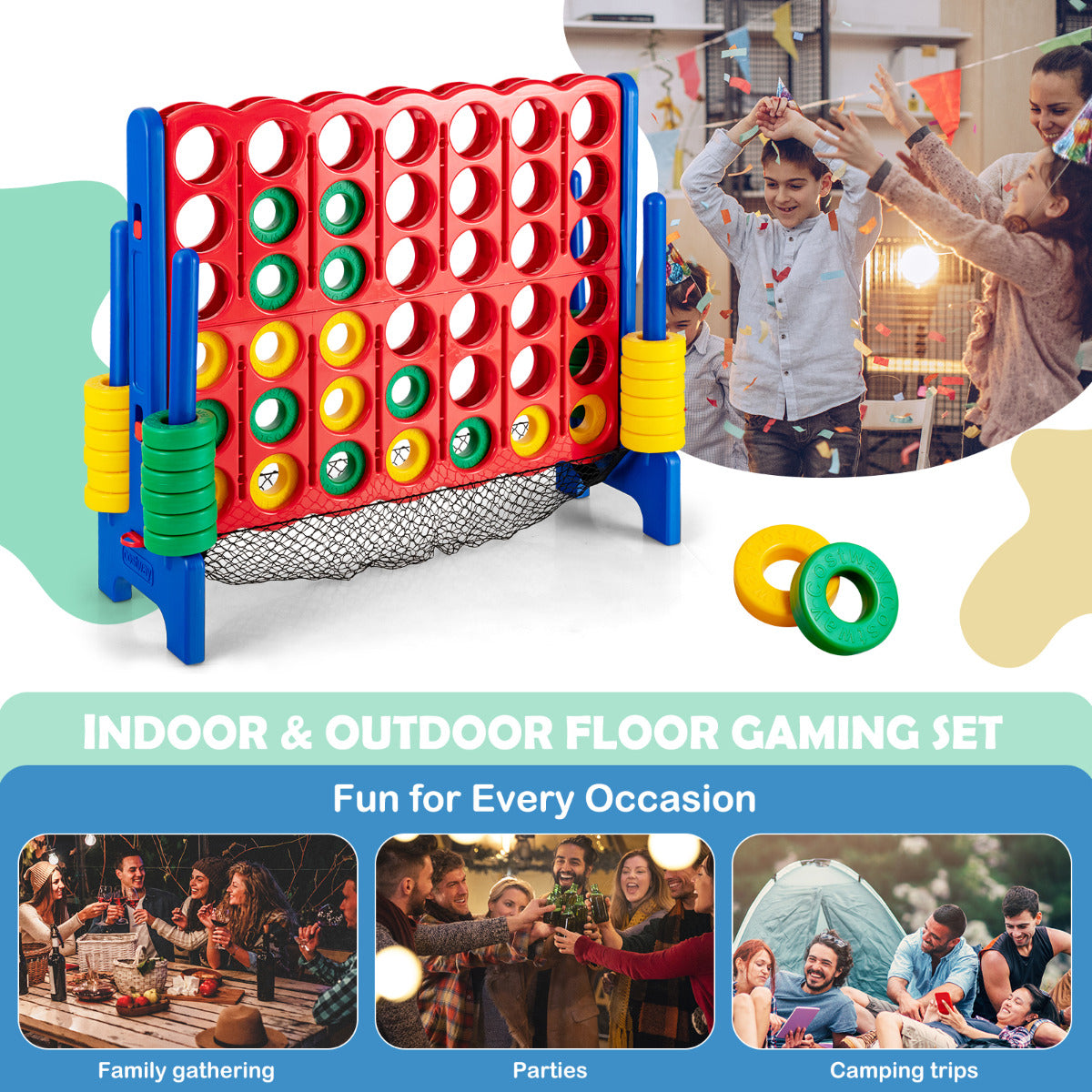 LIVSK Jumbo 4-op-een-rij Spel - Eenvoudig Opzetten - Snelle Reset - Voor Binnen en Buiten - 42 Stukken - 119 x 42 x 104 cm -