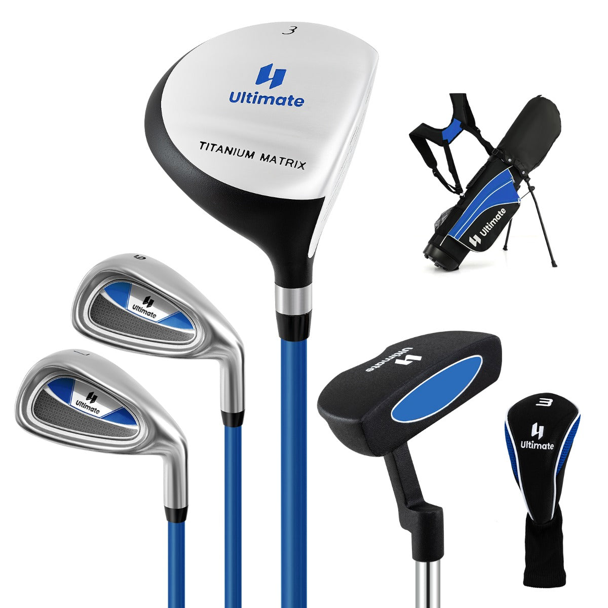 LIVSK Complete Golfset voor Kinderen 8-10 Jaar - #3 Fairway, #7 en #9 IJzers - Precisieputter - Draagtas - Blauw