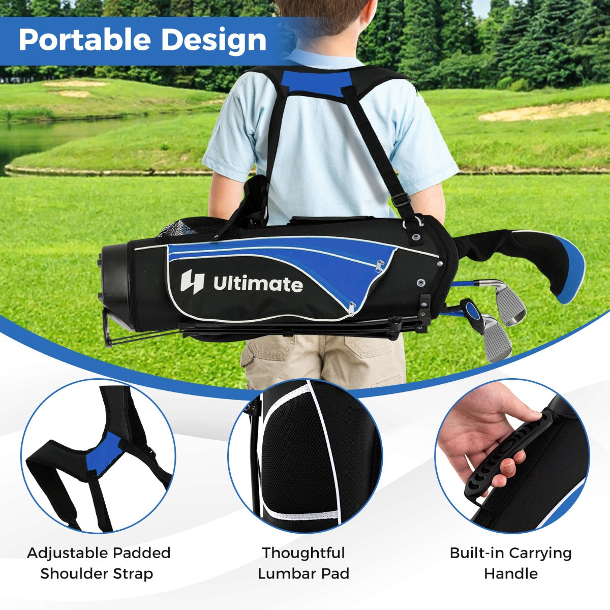 LIVSK Complete Golfset voor Kinderen 8-10 Jaar - #3 Fairway, #7 en #9 IJzers - Precisieputter - Draagtas - Blauw