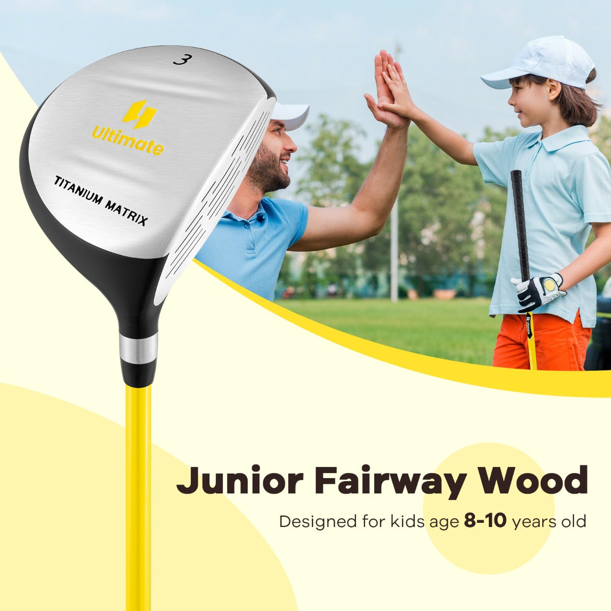 LIVSK Junior Fairway Hout - Aluminiumlegering Clubhoofd - Flexibele Glasvezel Shaft - Inclusief Beschermhoes - Voor Kinderen 8-10
