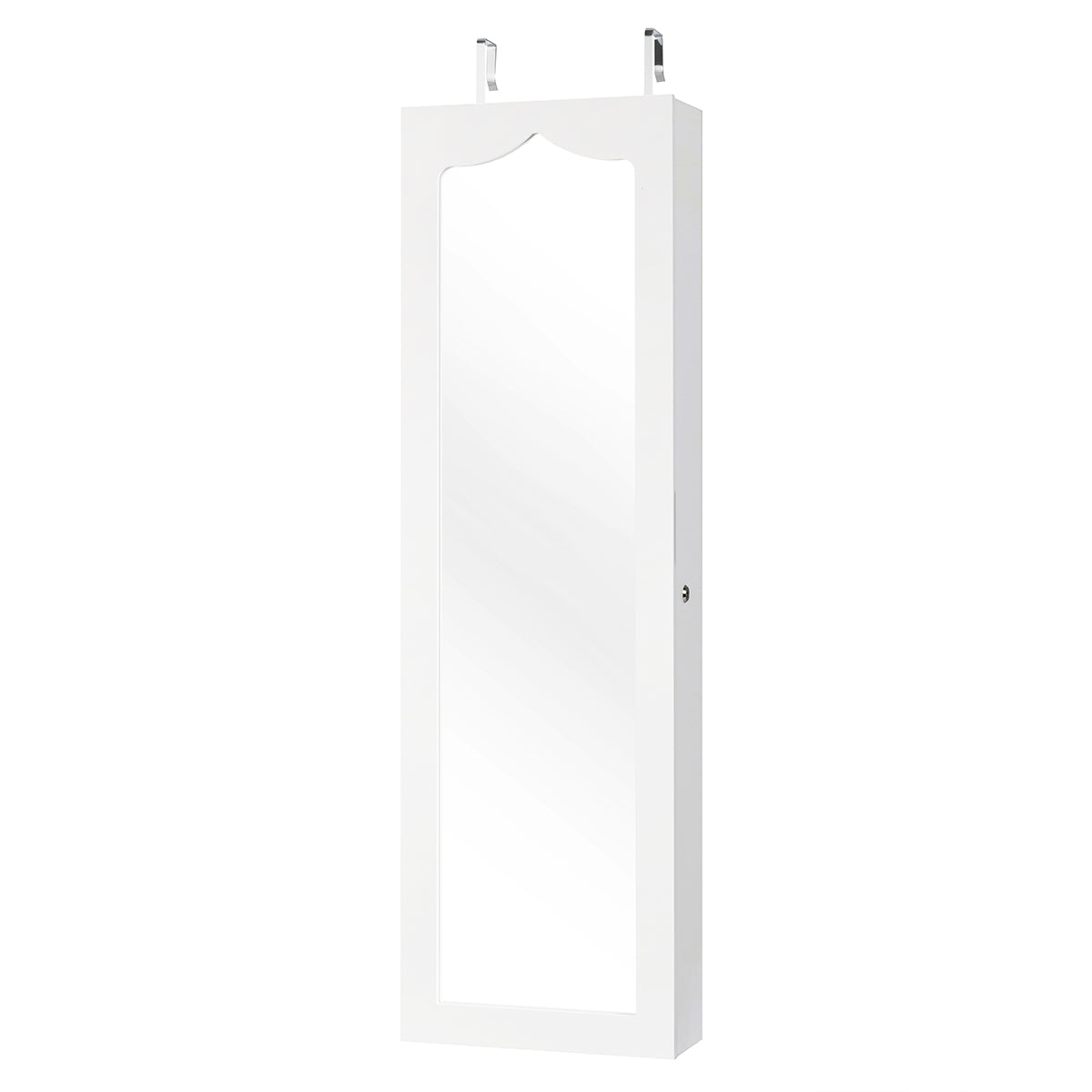 LIVSK Afsluitbare Juwelenkast met Spiegel en LED - Ruimtebesparend - Hoogwaardig MDF - 36,5 x 11,5 x 120 cm - Wit