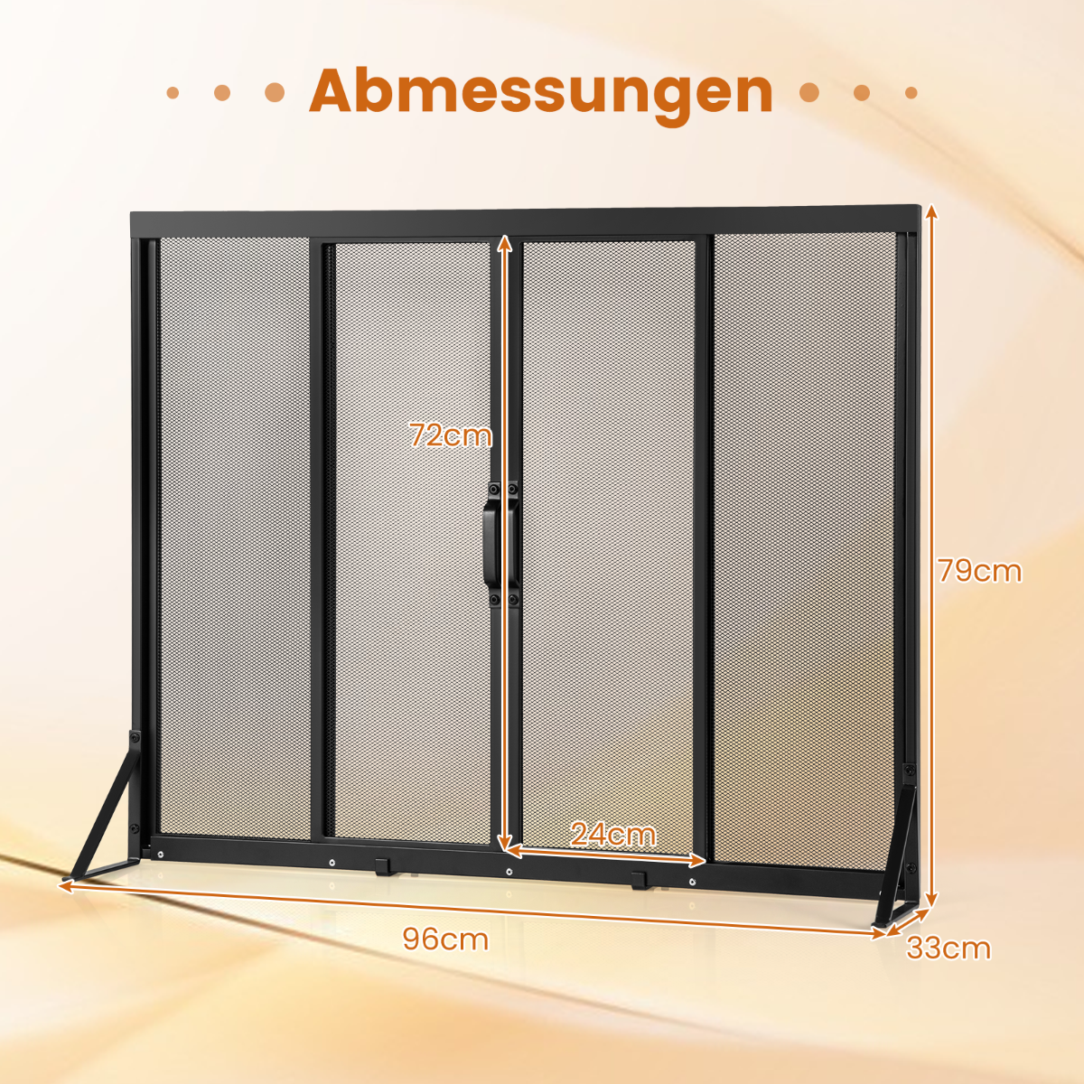 LIVSK Haardbescherming met Schuifdeuren - Hittebestendig Metaal - Driehoekig Steunframe - 96 x 79 cm - Zwart - Veilig en Stijlvol