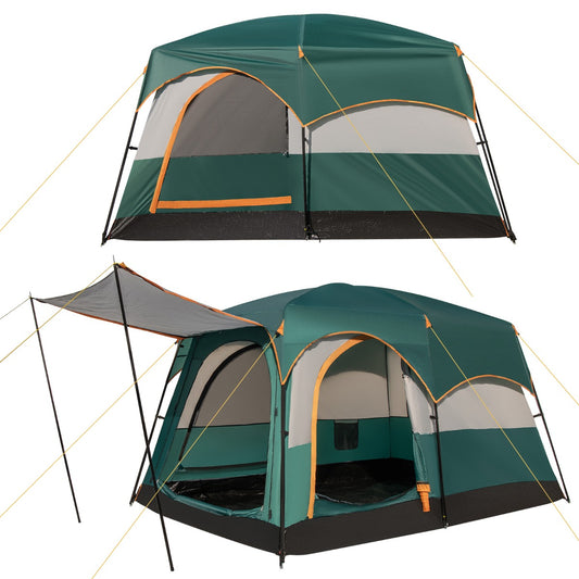 LIVSK Ruime 6-Persoons Kampeertent - 2 Kamers - Waterdicht PE-Bodemzeil - Gaasramen - 323 x 211 x 189 cm - Groen