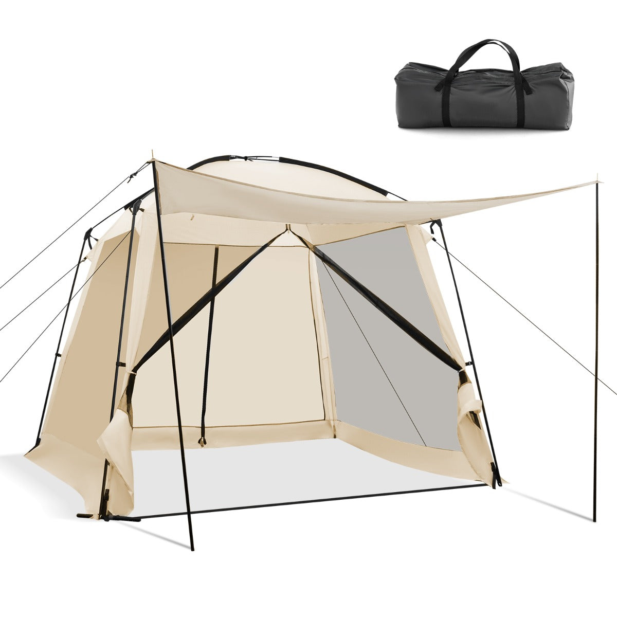 LIVSK Kampeertent voor 8-10 Personen - Waterdicht Polyester - Ventilatie met Gaaswanden - Draagbaar - 300 x 300 x 250 cm - Beige