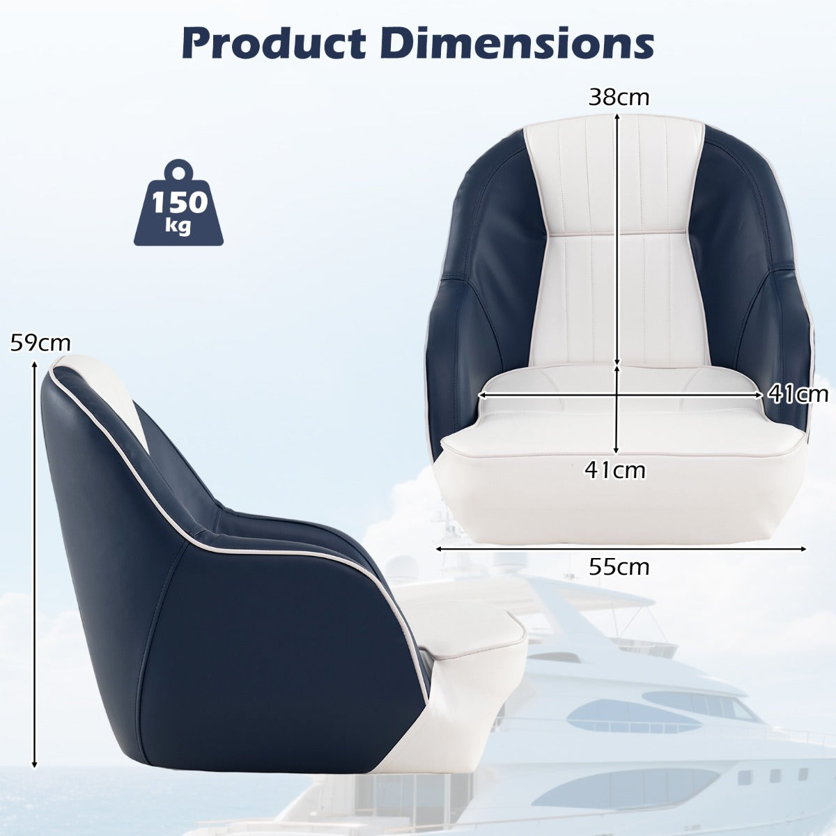 LIVSK Kapiteinsstoel - Waterdicht PVC-leer - Ergonomisch met Dikke Bekleding - Inclusief Bevestigingsschroeven - 59 x 55 x 51 cm