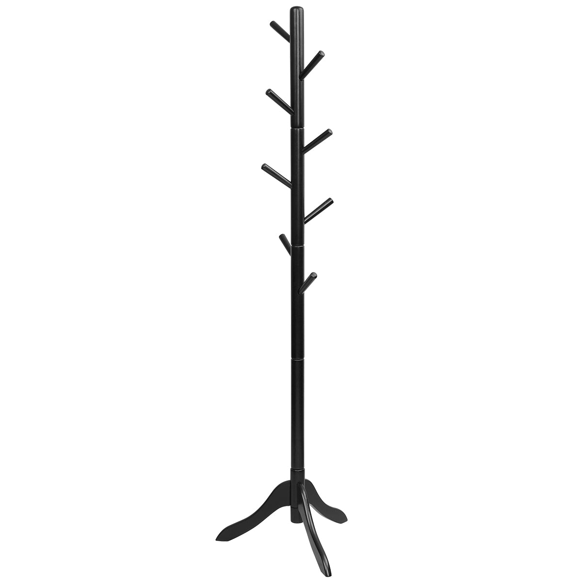 LIVSK Verstelbare Staande Kapstok 175 cm - 8 Haken tot 5 kg - Massief Rubberhout - Ruimtebesparend - Zwart