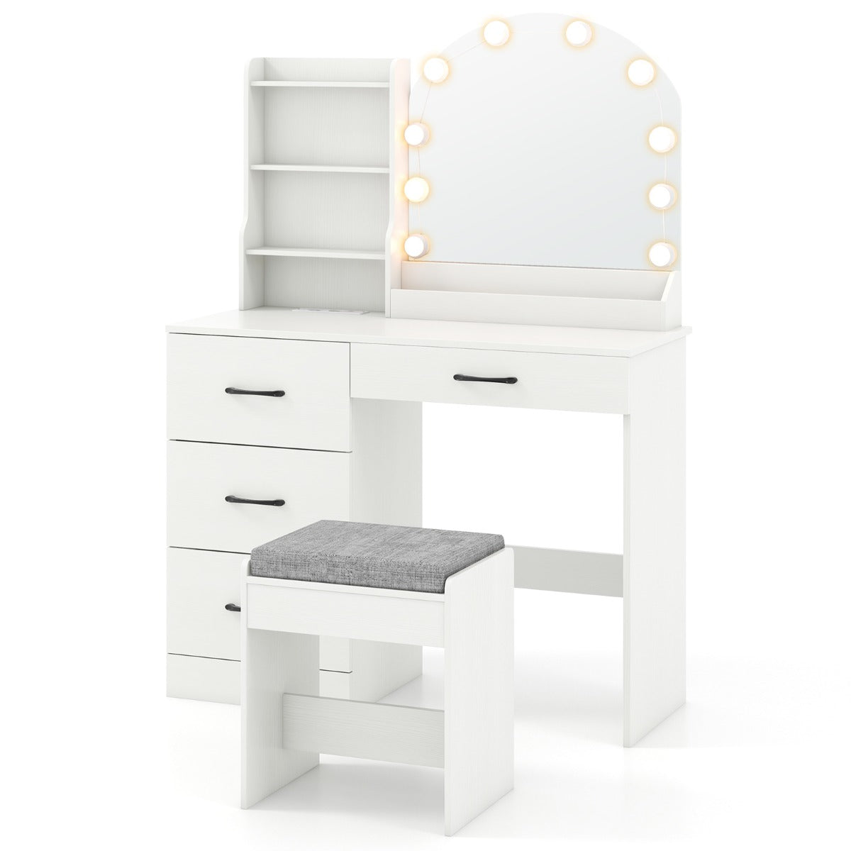 LIVSK Kaptafelset met LED-verlichting - Oplaadstation met 2 Stopcontacten en USB - Ruime Opbergruimte - Wit