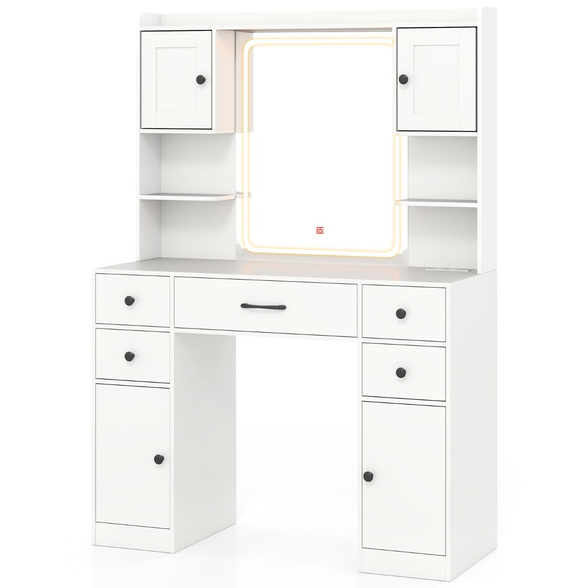 LIVSK Kaptafel met Oplaadstation - HD LED Spiegel met 3 Kleuropties - Ruime Opbergruimte - Stevig Ontwerp - Wit