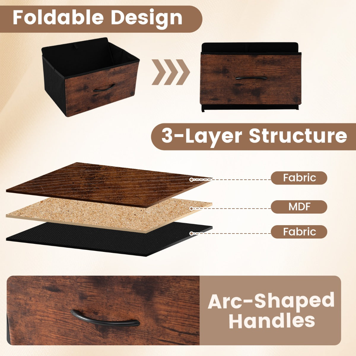 Livsk costway kaptafel met vier met stof beklede lades houten opbergkast met metalen frame 3