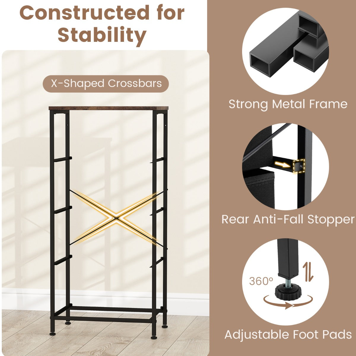 Livsk costway kaptafel met vier met stof beklede lades houten opbergkast met metalen frame 4