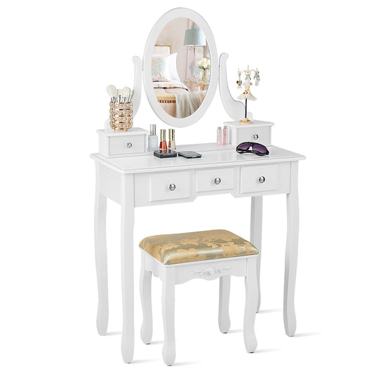 LIVSK Multifunctionele Kaptafel Set - 360° Draaibare Spiegel - 5 Lades - Stijlvolle Make-Uptafel - 80 x 40 x 136 cm - Wit