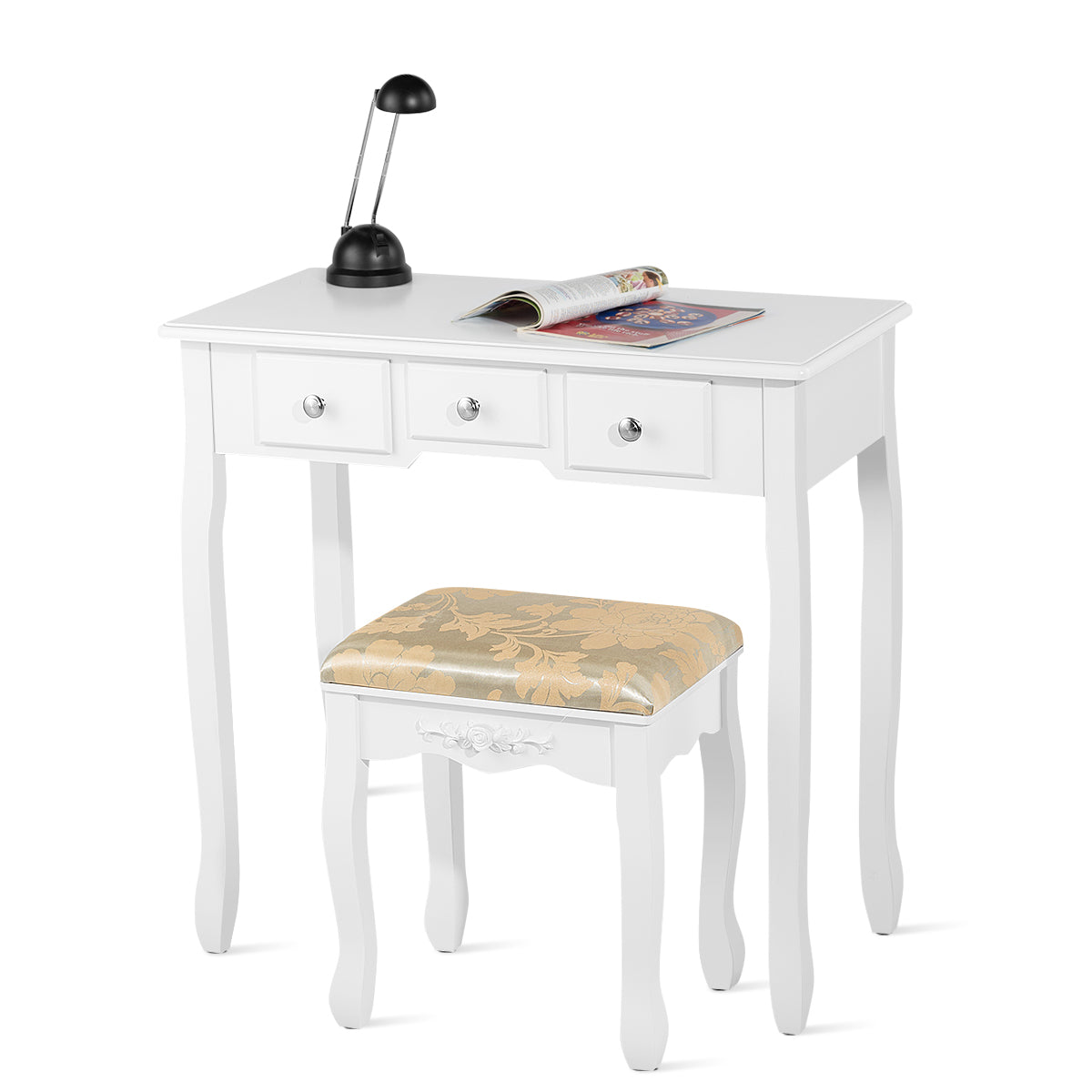 LIVSK Multifunctionele Kaptafel Set - 360° Draaibare Spiegel - 5 Lades - Stijlvolle Make-Uptafel - 80 x 40 x 136 cm - Wit