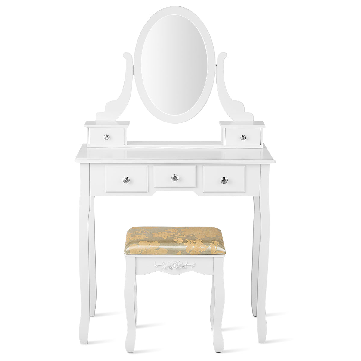 LIVSK Multifunctionele Kaptafel Set - 360° Draaibare Spiegel - 5 Lades - Stijlvolle Make-Uptafel - 80 x 40 x 136 cm - Wit