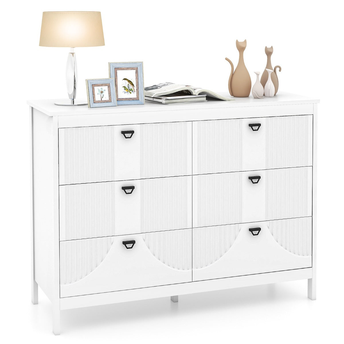 LIVSK Opbergkast met 6 Lades - MDF Constructie - Hoogwaardige Metalen Rails - Antislip Voetbeschermers - 106 x 40 x 79 cm - Wit