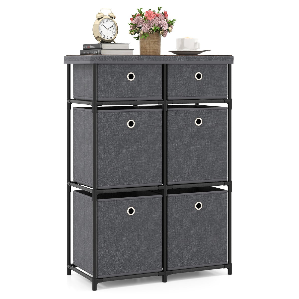 LIVSK Commode met 6 Lades - Metalen Frame - Ruim Werkblad - Multifunctioneel - Eenvoudige Montage - Grijs
