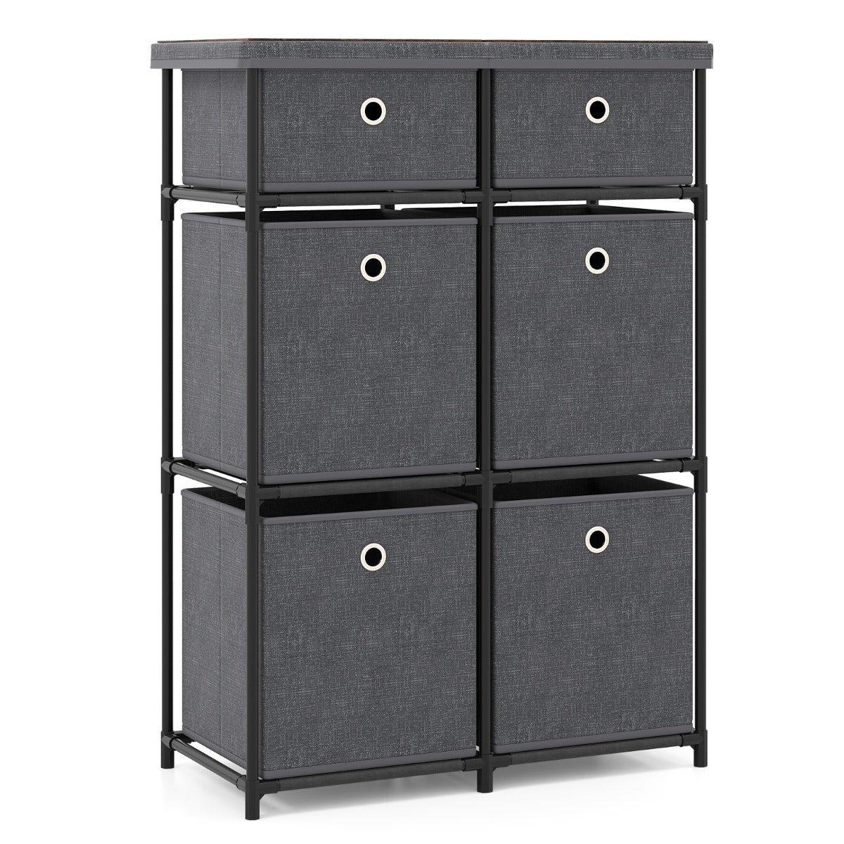 LIVSK Commode met 6 Lades - Metalen Frame - Ruim Werkblad - Multifunctioneel - Eenvoudige Montage - Grijs