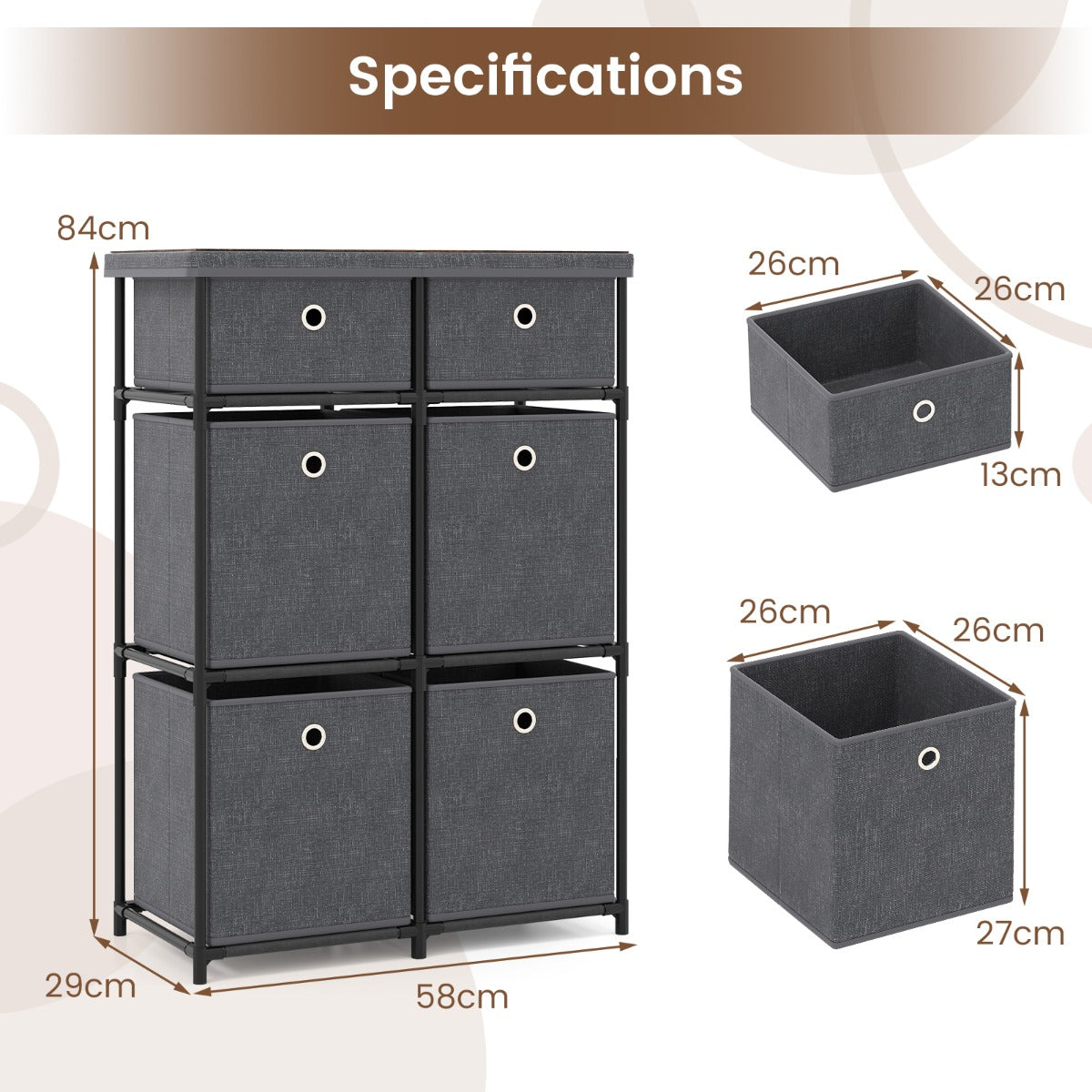 LIVSK Commode met 6 Lades - Metalen Frame - Ruim Werkblad - Multifunctioneel - Eenvoudige Montage - Grijs