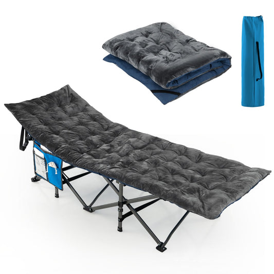 Livsk costway katoenen veldbed kussen 7 cm dikke matras met 4 bevestigingsbanden multifunctioneel voor campingbed ligstoel tuinligstoel donkergrijs