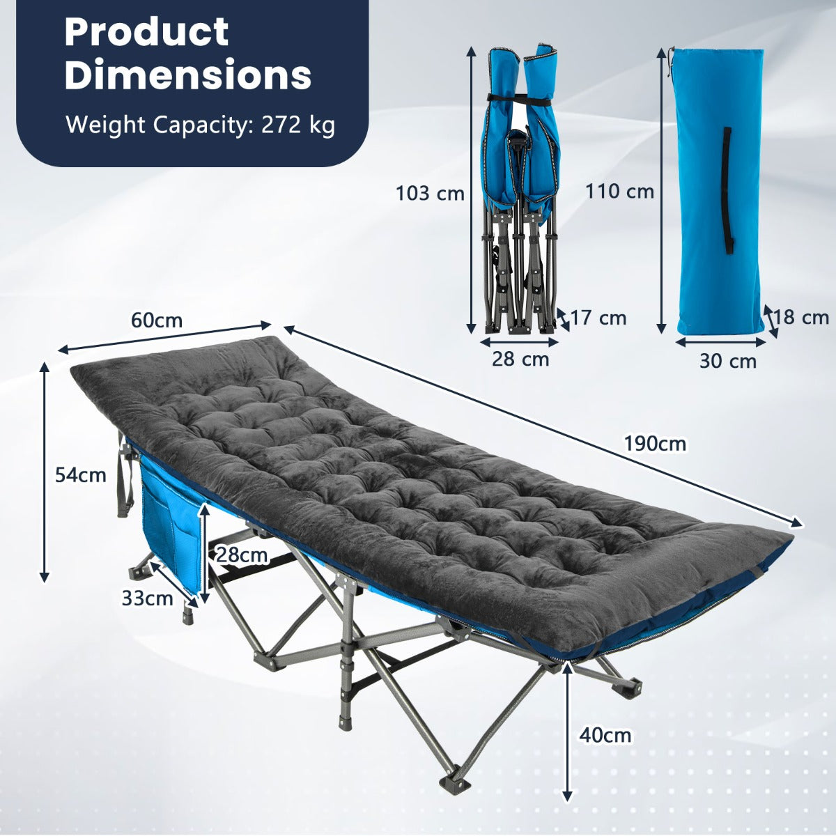 Livsk costway katoenen veldbed kussen 7 cm dikke matras met 4 bevestigingsbanden multifunctioneel voor campingbed ligstoel tuinligstoel donkergrijs 3