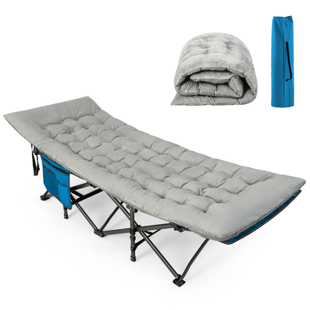 LIVSK Veldbedkussen - Hoogwaardig Kristal-Fluweel - Ademend en Ondersteunend - Met Bevestigingsbanden - 190 x 70 cm - Grijs