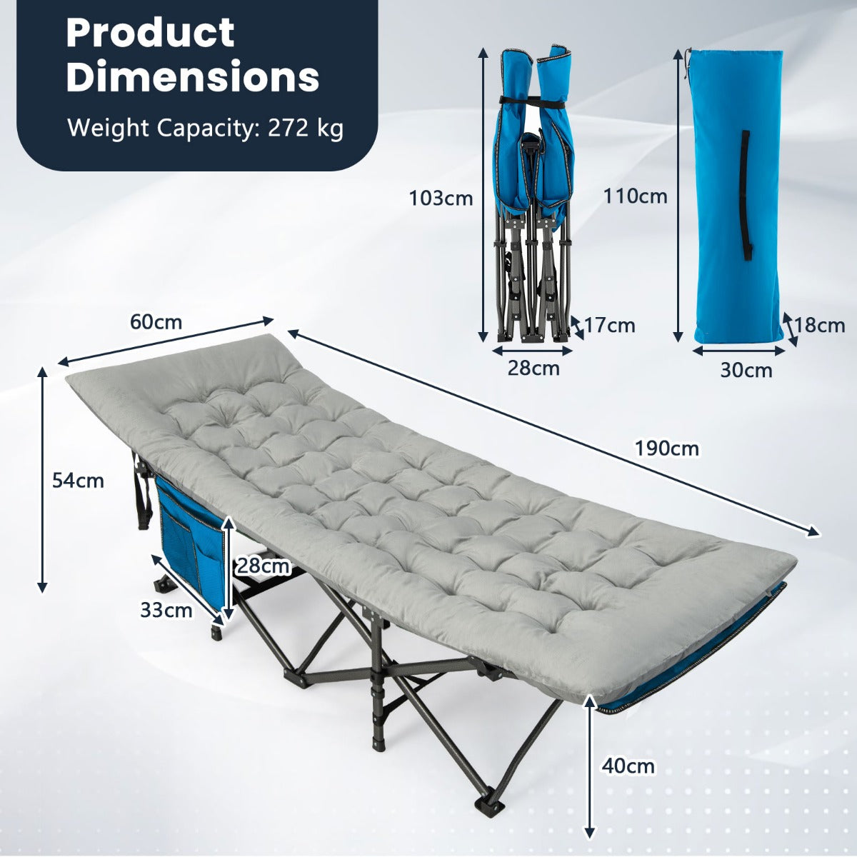 LIVSK Veldbedkussen - Hoogwaardig Kristal-Fluweel - Ademend en Ondersteunend - Met Bevestigingsbanden - 190 x 70 cm - Grijs