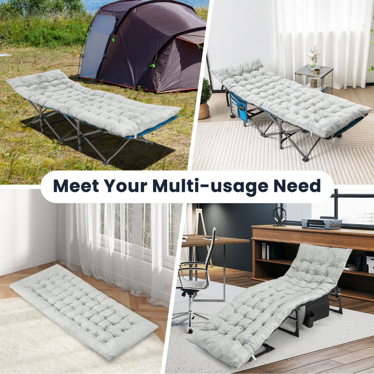 LIVSK Veldbedkussen - Hoogwaardig Kristal-Fluweel - Ademend en Ondersteunend - Met Bevestigingsbanden - 190 x 70 cm - Grijs