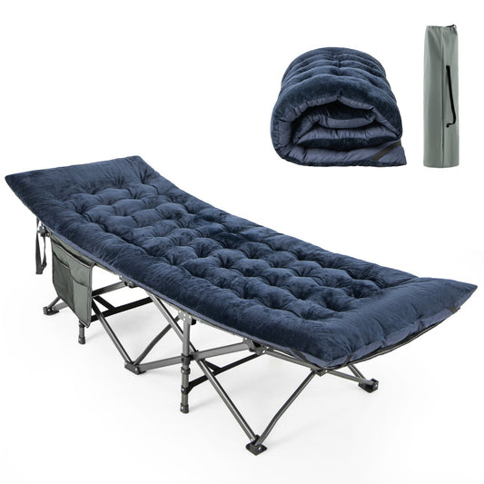 LIVSK Veldbedkussen - Hoogwaardig Kristal-Fluweel - Ademend - Bevestigingsbanden - 190 x 70 x 7 cm - Marineblauw