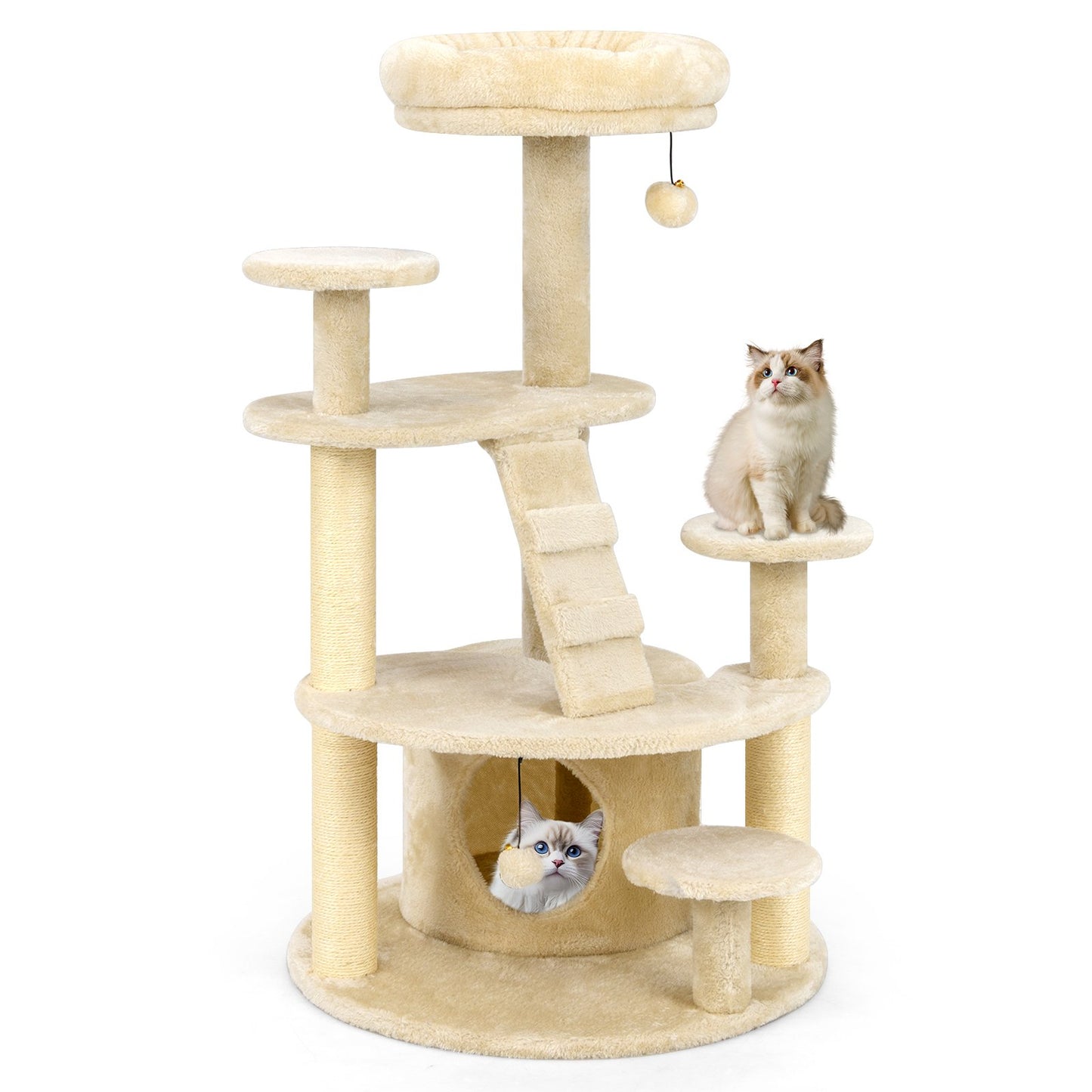LIVSK Kattenboom - Meerlaagse Klimtoren met Gevoerde Zitplaats - Stabiliteit voor Munchkin en Oudere Katten - Beige
