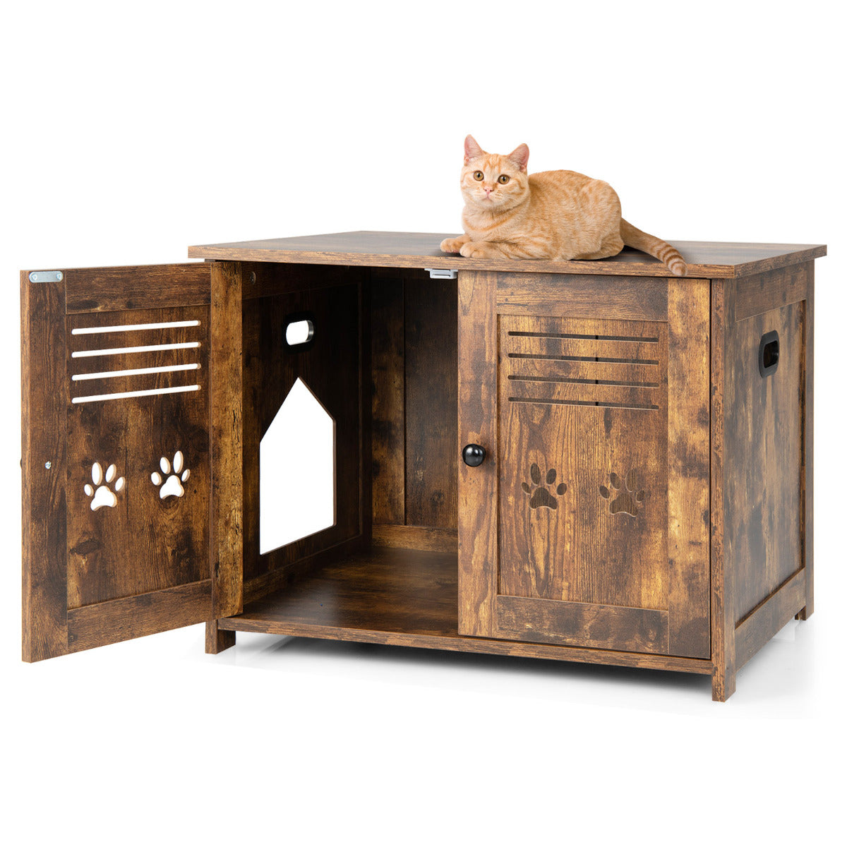 LIVSK Multifunctionele Kattenbak en Bijzettafel - 3-in-1 Design - Privacy voor je Kat - Vintage Stijl - Eenvoudige Reiniging -