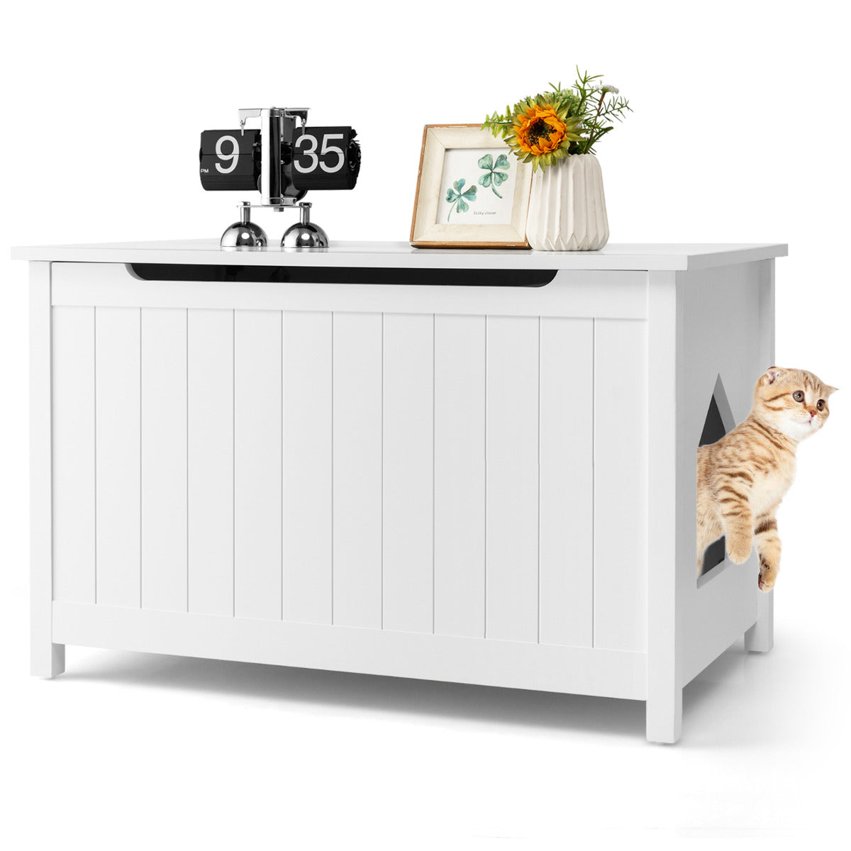 LIVSK Kattenbakmeubel - Multifunctioneel met Bovenopening - Scharnierend Deksel - 80,5 x 51 x 51 cm - Wit