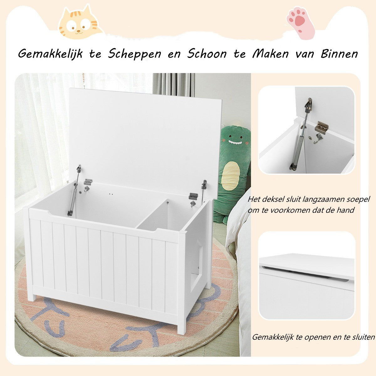 LIVSK Kattenbakmeubel - Multifunctioneel met Bovenopening - Scharnierend Deksel - 80,5 x 51 x 51 cm - Wit