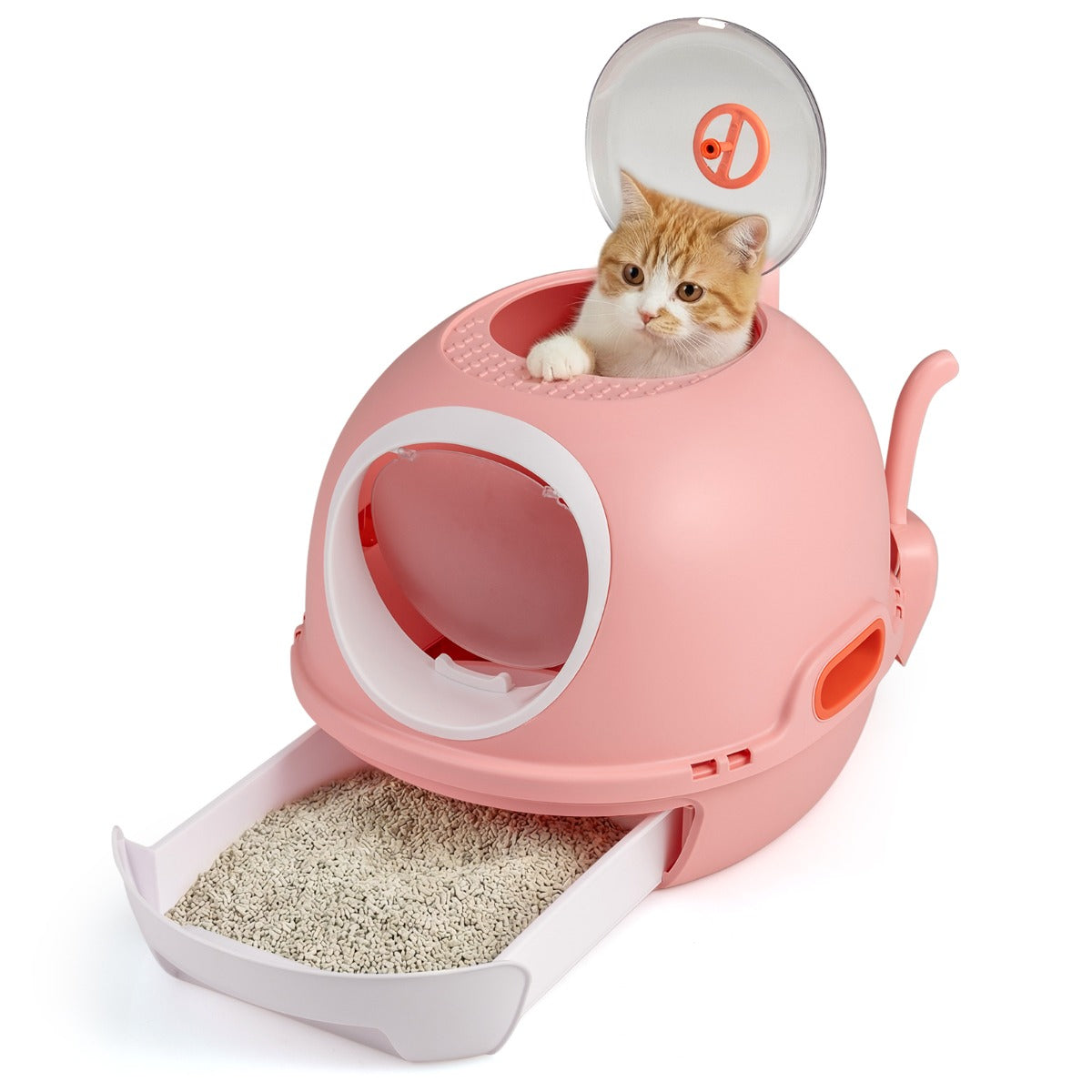 Livsk costway kattenbak met deksel volledig gesloten kattenbak in helikopterstijl met opening aan de voorkant en klapdeksel roze 1 1
