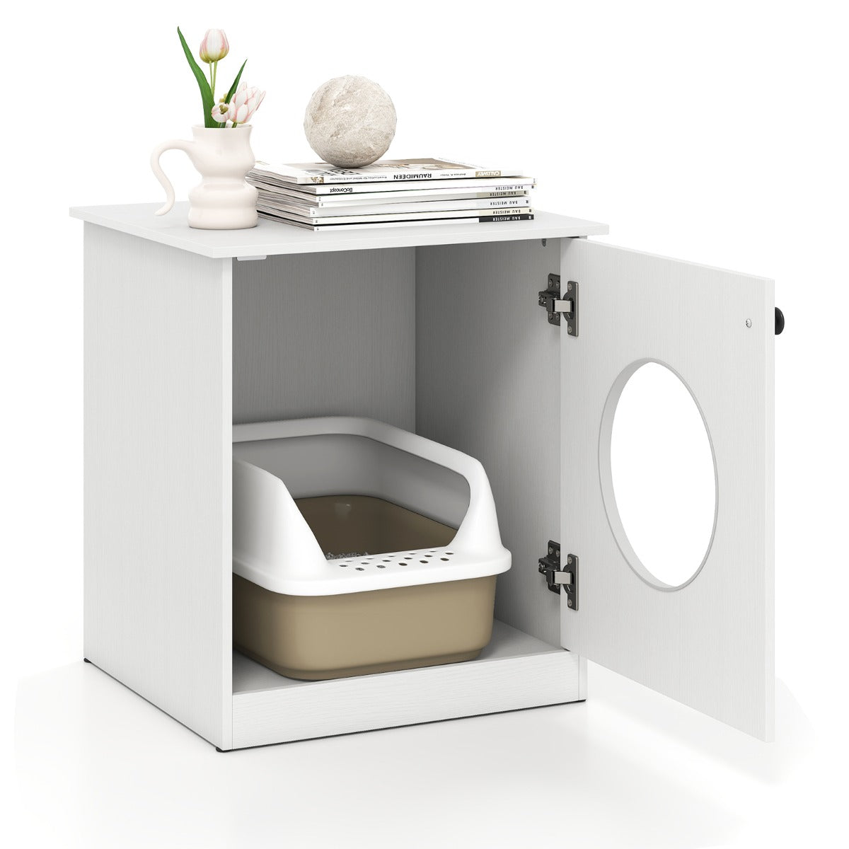 LIVSK Verborgen Kattenbak met Multifunctionele Bijzettafel - Privacy voor uw Kat - Gemakkelijk Schoon te Maken - 51 x 47 x 57 cm