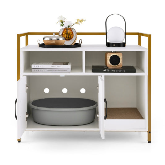 LIVSK Kattenbak Houder - Privacy en Ventilatie - Ruime Planken en Compartimenten - Versterkt Metaal - 90 x 45 x 74 cm - Wit