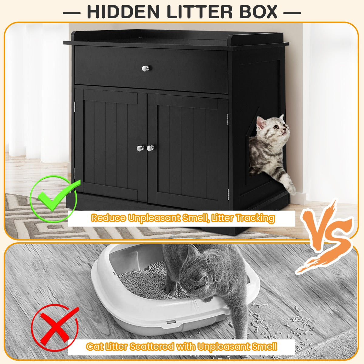 LIVSK Kattenbak Behuizing - Multifunctioneel Meubel - Grote Opbergruimte - Privacy met 2 Deuren - 76 x 53 x 73,5 cm - Zwart