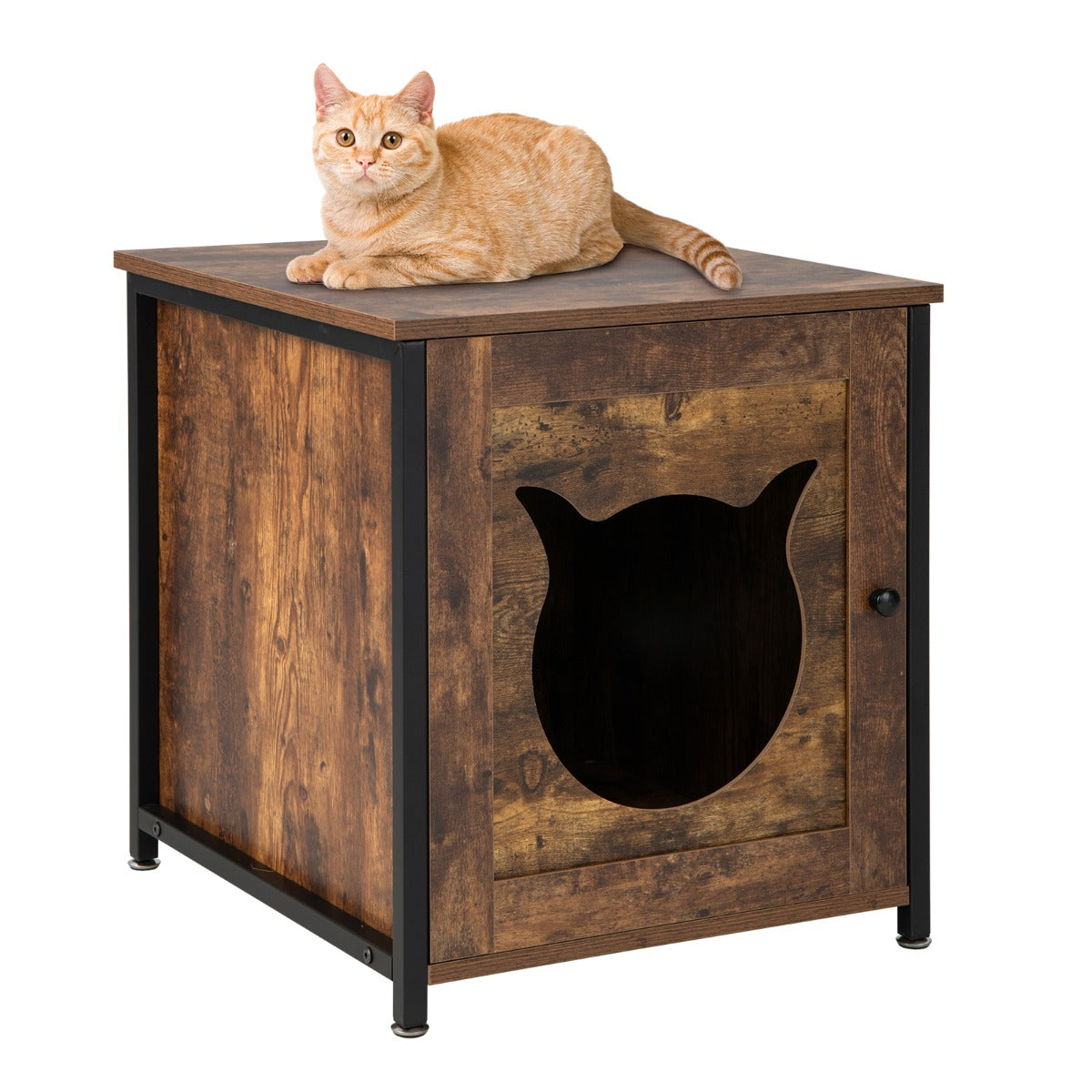 LIVSK Multifunctionele Kattenbakkast - 3-in-1 Kattentoilet, Kattenhuis en Bijzettafel - Stevig Metalen Frame - 50 x 53 x 55 cm -