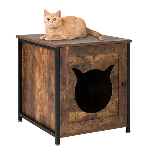 LIVSK Multifunctionele Kattenbakkast - 3-in-1 Kattentoilet, Kattenhuis en Bijzettafel - Stevig Metalen Frame - 50 x 53 x 55 cm -