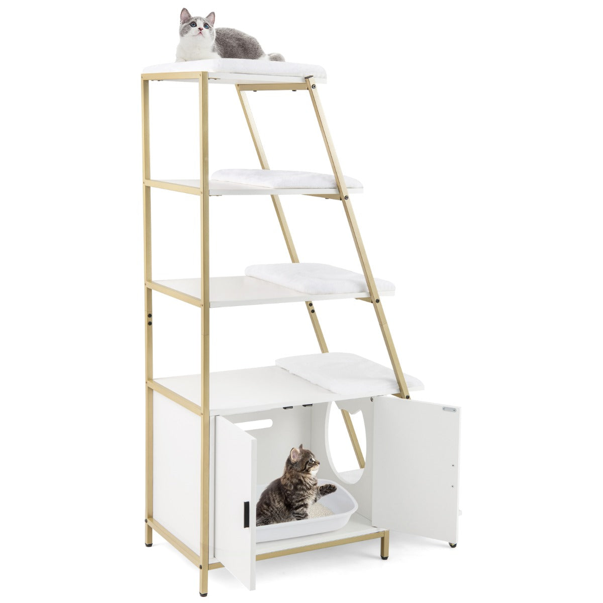 LIVSK kattenbakkast met opbergruimte - 5 planken - Ventilatieopeningen - Verstelbare poten - 92,5 x 49 x 149 cm - rustiek bruin +