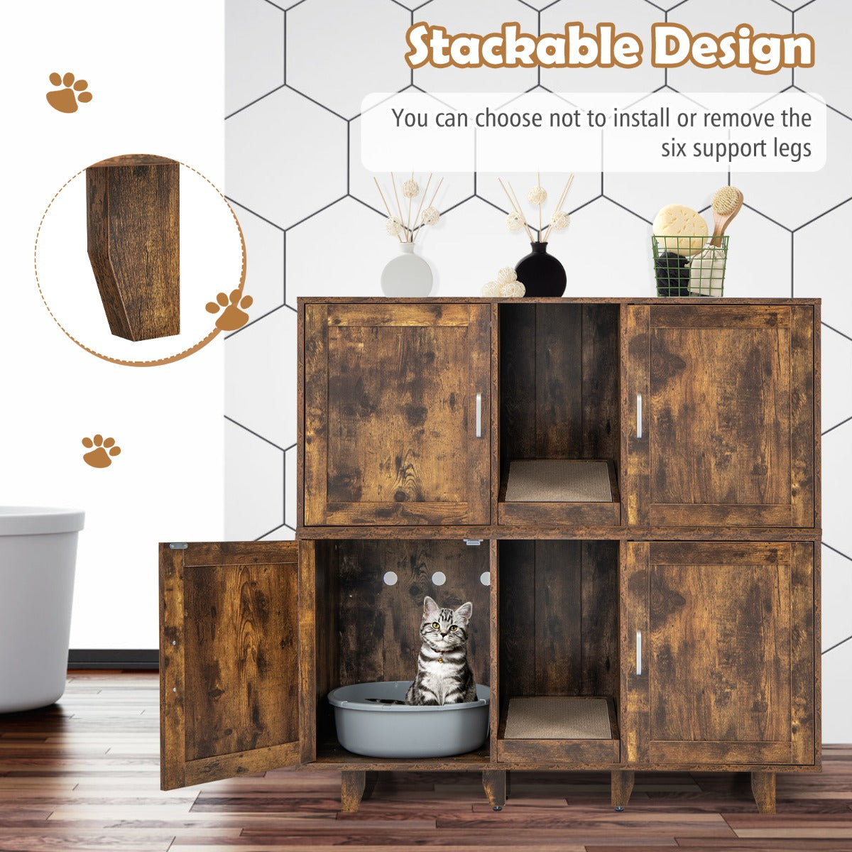 LIVSK 3-in-1 Kattenmeubel - Bijzettafel, TV-standaard en Krabplank - Ruimte voor 2 katten - Stevig en stijlvol - Bruin