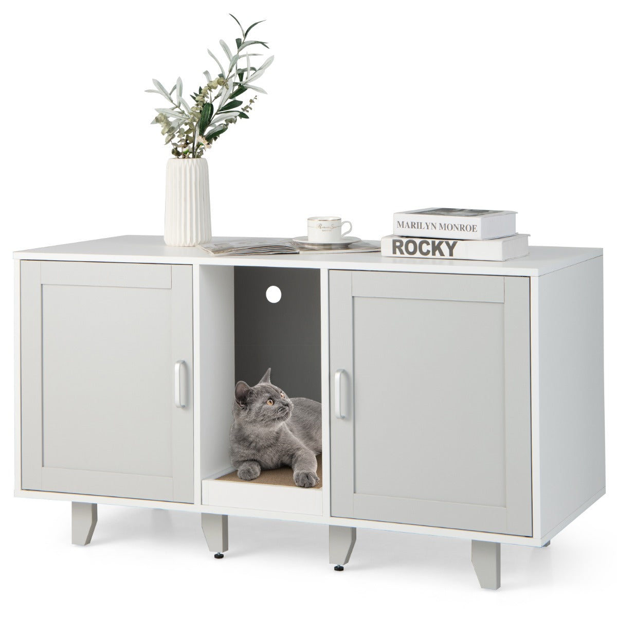 LIVSK Multifunctioneel Kattenmeubel - Verberg kattenbakken - Krabplank - Stabiele constructie - Tot 50" tv - 120 x 52 x 65 cm -