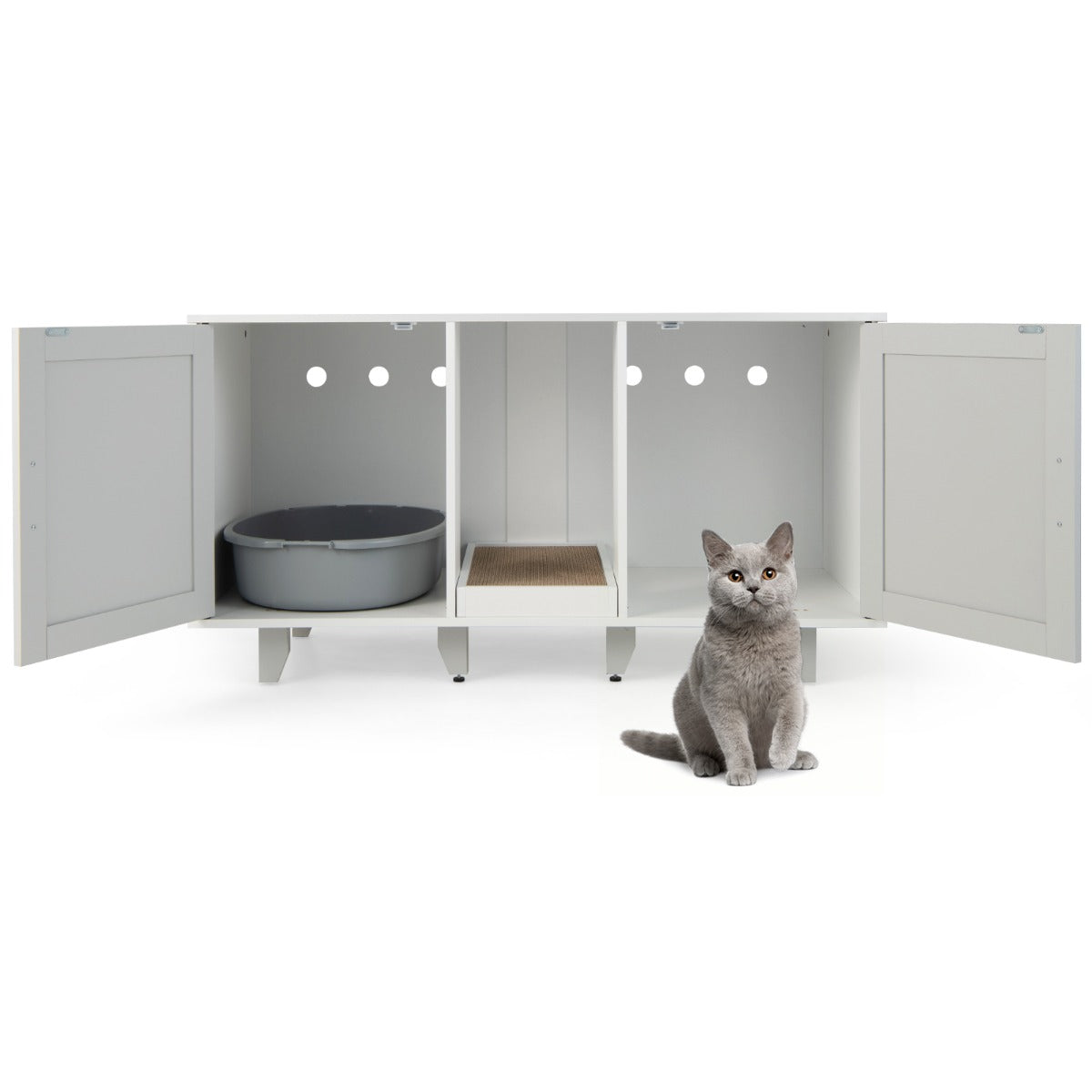 LIVSK Multifunctioneel Kattenmeubel - Verberg kattenbakken - Krabplank - Stabiele constructie - Tot 50" tv - 120 x 52 x 65 cm -