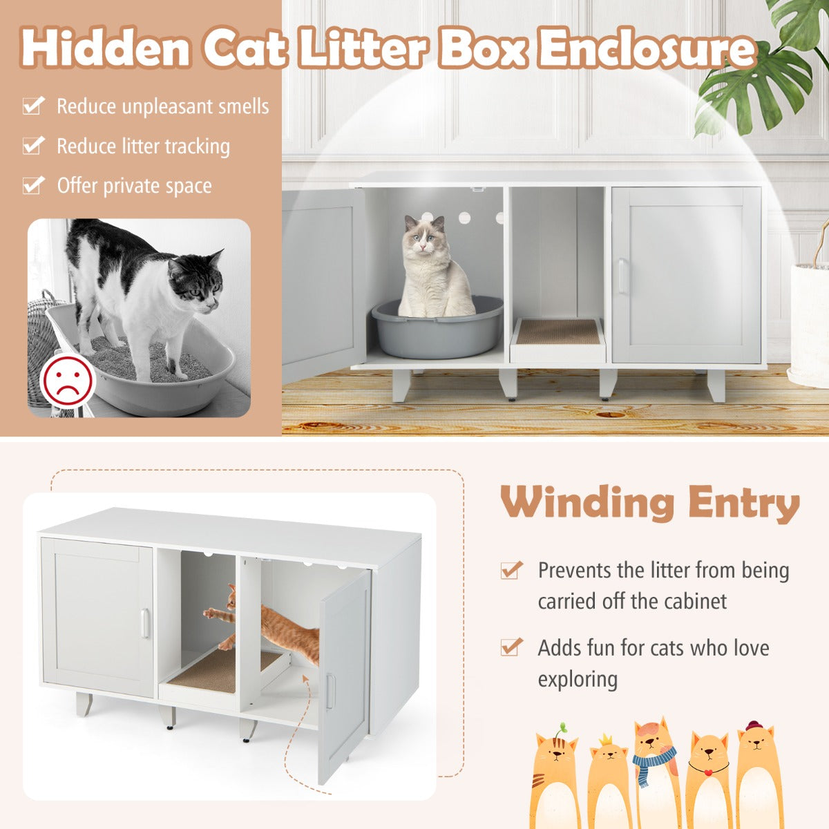 LIVSK Multifunctioneel Kattenmeubel - Verberg kattenbakken - Krabplank - Stabiele constructie - Tot 50" tv - 120 x 52 x 65 cm -
