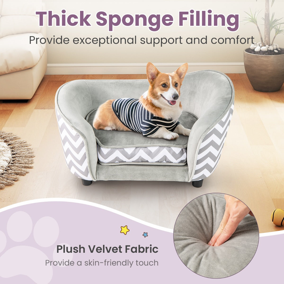 LIVSK Huisdierbank voor Kleine Honden en Katten - Ultra-zacht Kussen - Ergonomische Rugleuning - Machinewasbare Hoes - 70 x 41 x