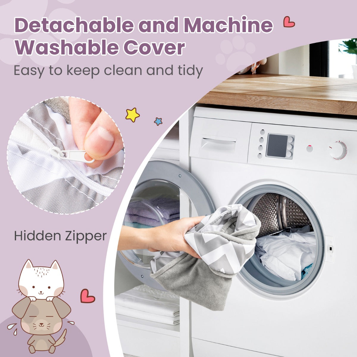 LIVSK Huisdierbank voor Kleine Honden en Katten - Ultra-zacht Kussen - Ergonomische Rugleuning - Machinewasbare Hoes - 70 x 41 x