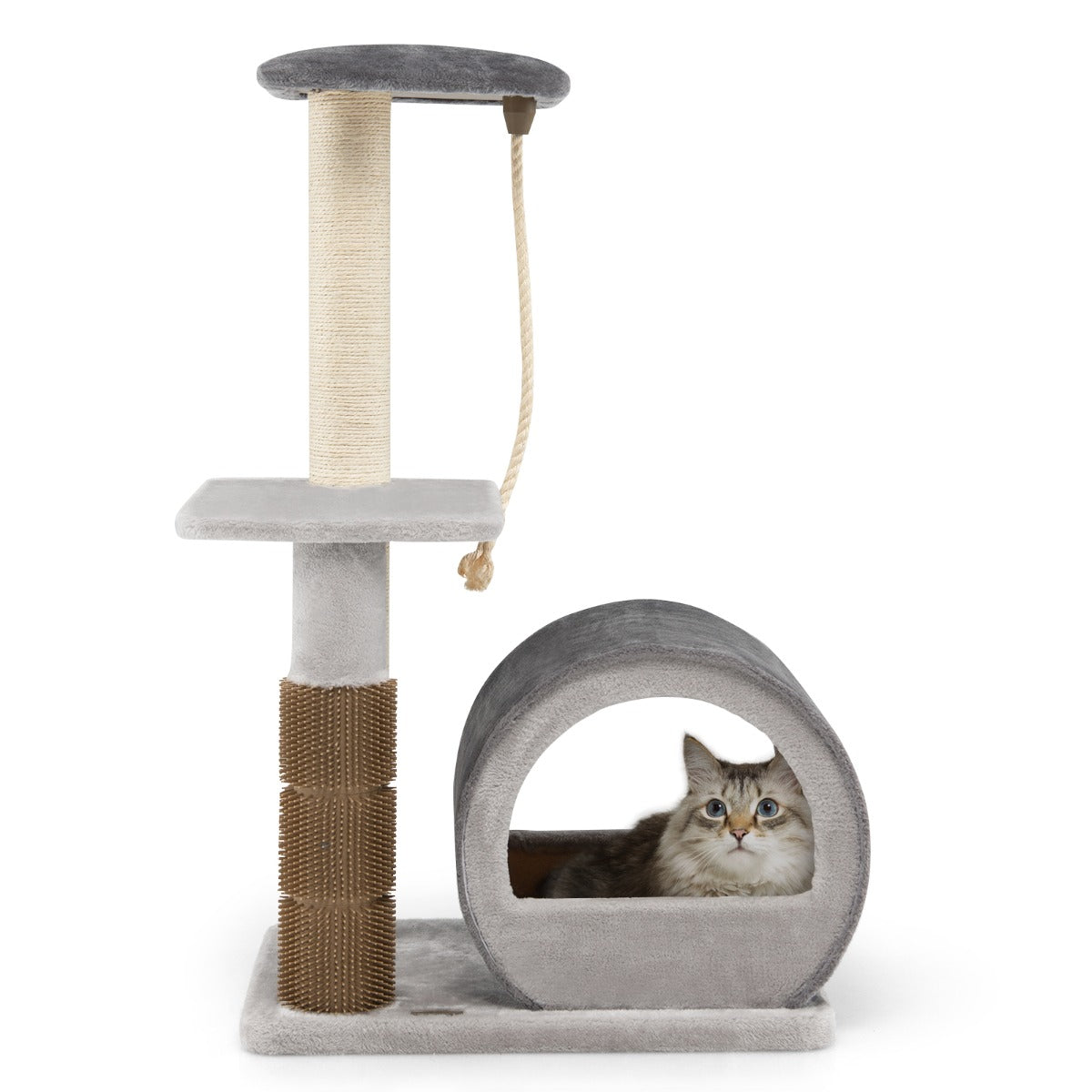 LIVSK Krabpaal voor Katten - Met Zitstok, Springplatform en Hangende Bal - Massief Hout - Tot 20 kg - Grijs