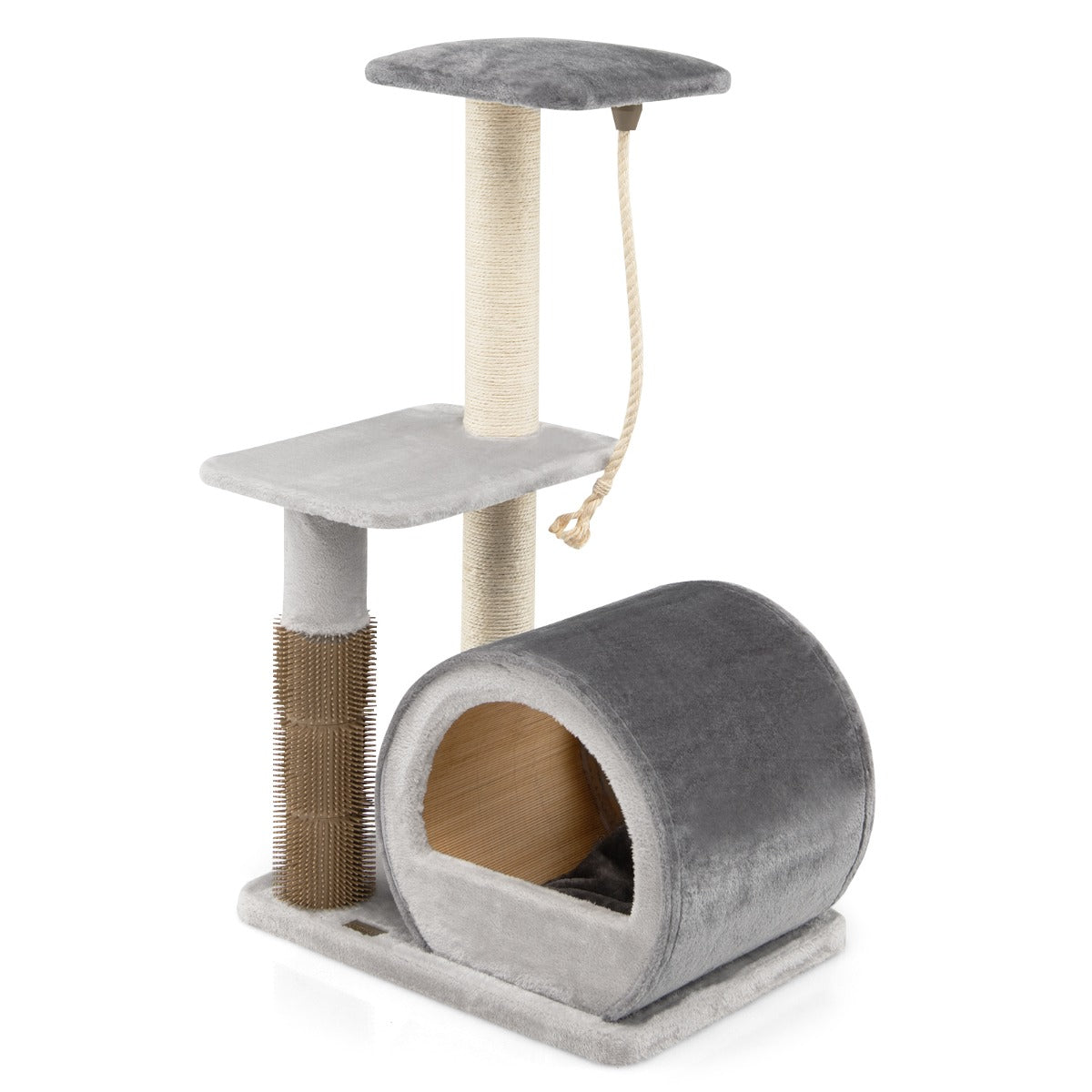 LIVSK Krabpaal voor Katten - Met Zitstok, Springplatform en Hangende Bal - Massief Hout - Tot 20 kg - Grijs