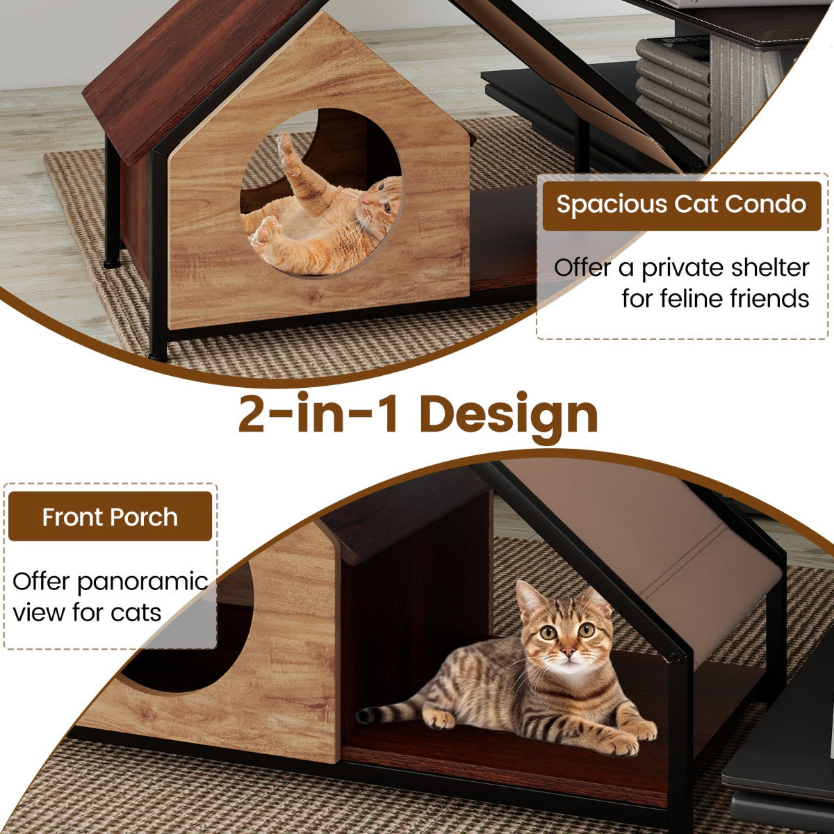 Livsk costway kattenboomhuis voor binnen kattenhuis met veranda kattenvilla in industriele stijl 3