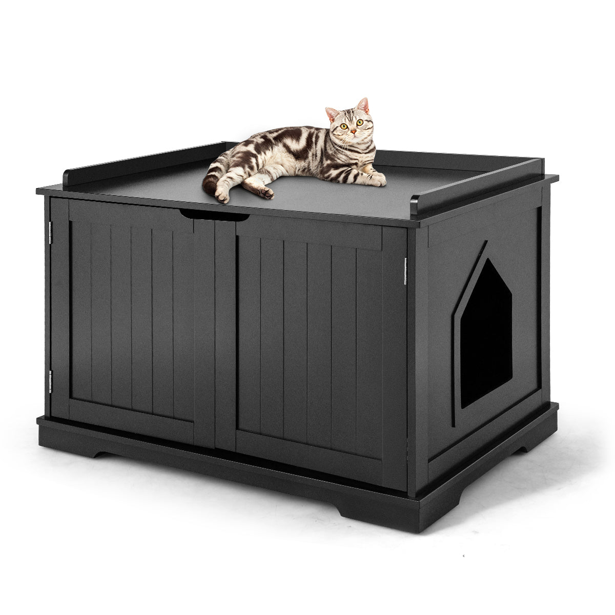 Livsk costway kattenhuis grote kattenbak huis voor de geliefde huisdier afgesloten katten wasruimte met kattenhol kattenkrat 1 1